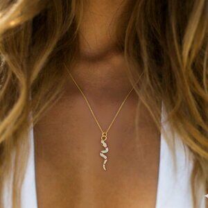 18k Gold Plated Snake Necklace with Cubic Zirconia Trendy Jewelry